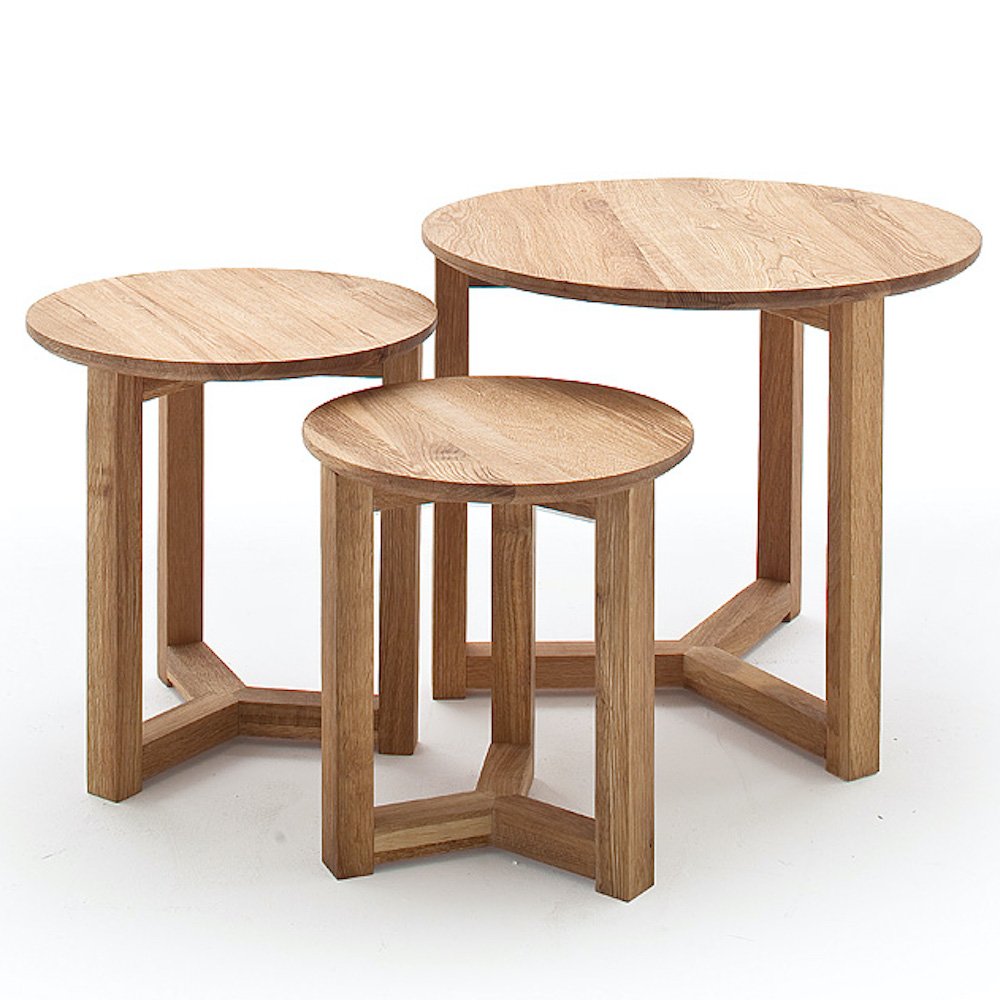 Set de 3 tables gigognes ronde FERA en chêne massif